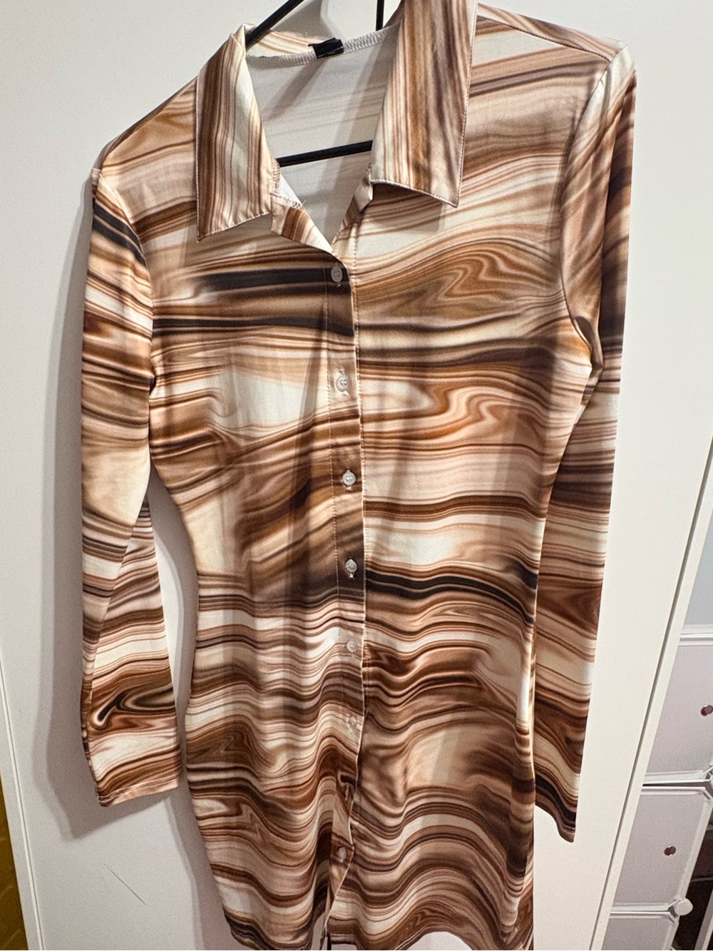 SHEIN Brown Marble-Print Button Down Shirt